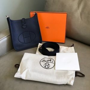 SOLD!!Brand New Hermes Mini Evelyne TPM Blue Indigo Bag